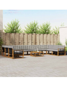 Set di divani con cuscino 11 pcs Grigio Naturale e Chiaro