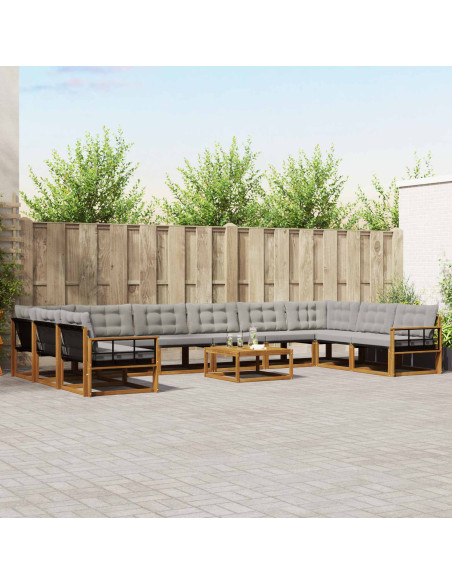 Set di divani con cuscino 11 pcs Grigio Naturale e Chiaro