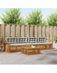 Set di divani con cuscino 5 pcs Grigio Naturale e Chiaro