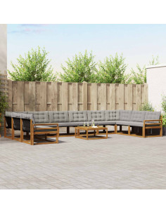 Set di divani con cuscino 11 pcs Grigio Naturale e Chiaro