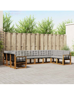 Set di divani con cuscino 10 pcs Grigio Naturale e Chiaro