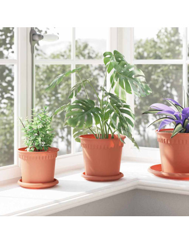 Vaso Rotondo per Fiori 6 pcs Rosso Mattone Ø 17 x 14 cm