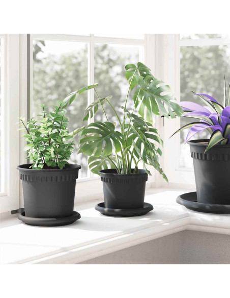 Vaso Rotondo per Fiori 6 pcs Nero Ø 12,5 x 10 cm Plastica