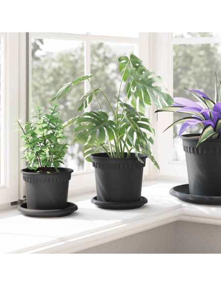 Vaso Rotondo per Fiori 6 pcs Nero Ø 15 x 12 cm Plastica