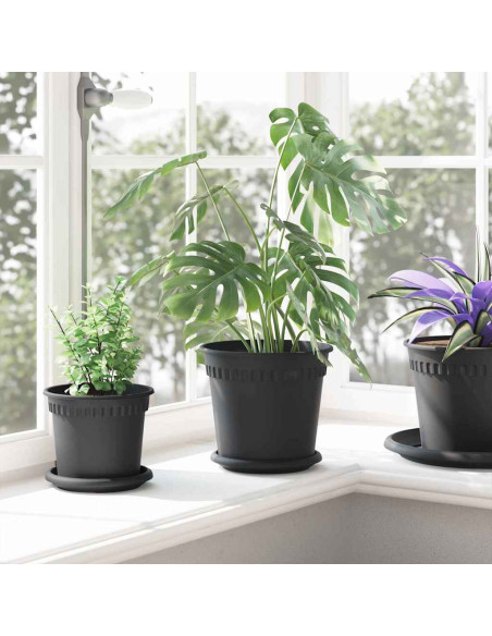 Vaso Rotondo per Fiori 6 pcs Nero Ø 19 x 16 cm Plastica