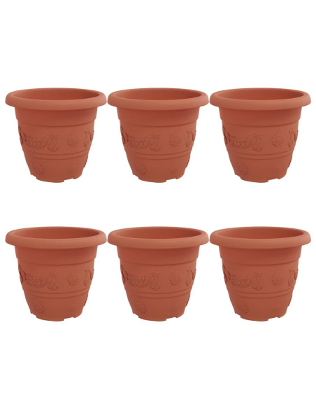Vaso Rotondo per Fiori 6 pcs Rosso Mattone Ø 26 x 21.5 cm