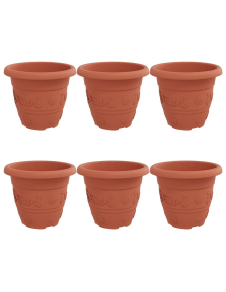 Vaso Rotondo per Fiori 6 pcs Rosso Mattone Ø 26 x 21.5 cm