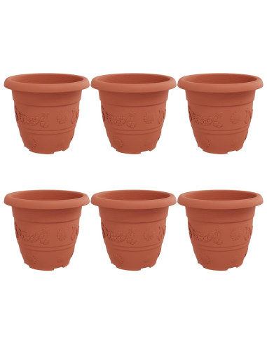 Vaso Rotondo per Fiori 6 pcs Rosso Mattone Ø 26 x 21.5 cm
