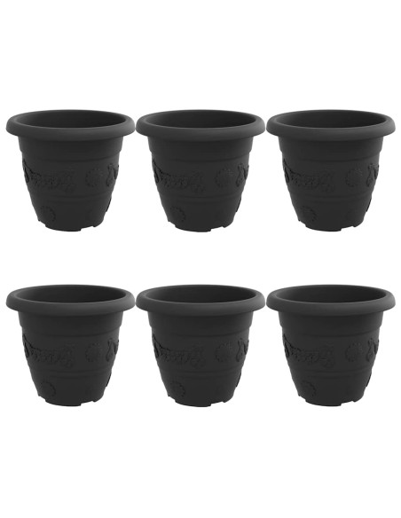 Vaso Rotondo per Fiori 6 pcs Nero Ø 26 x 21.5 cm Plastica
