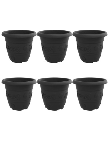 Vaso Rotondo per Fiori 6 pcs Nero Ø 26 x 21.5 cm Plastica