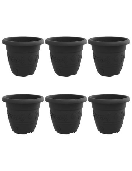 Vaso Rotondo per Fiori 6 pcs Nero Ø 26 x 21.5 cm Plastica