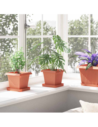 Vaso quadrato per fiori 6 pcs Rosso Mattone 16 x 16 x 14 cm