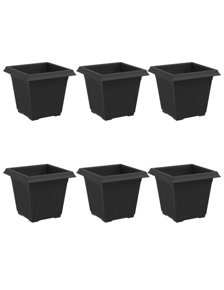 Vaso quadrato per fiori 6 pcs Nero 16 x 16 x 14 cm Plastica