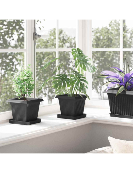 Vaso quadrato per fiori 6 pcs Nero 16 x 16 x 14 cm Plastica