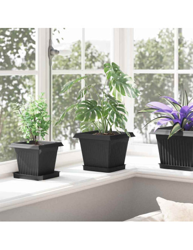 Vaso quadrato per fiori 6 pcs Nero 20 x 20 x 16 cm Plastica