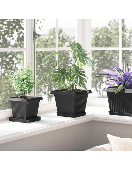 Vaso quadrato per fiori 6 pcs Nero 20 x 20 x 16 cm Plastica
