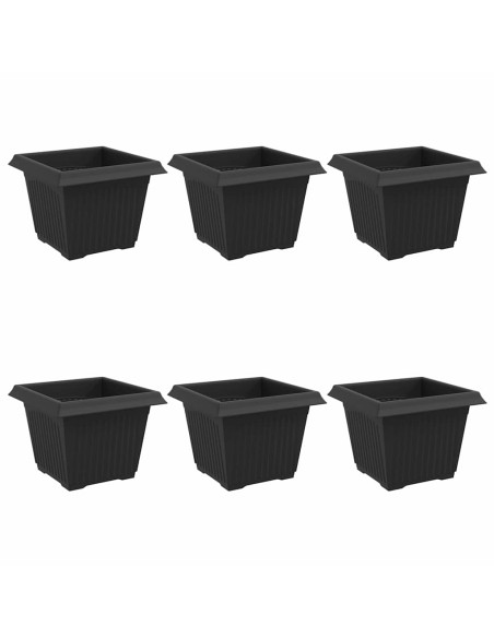 Vaso quadrato per fiori 6 pcs Nero 23 x 23 x 17,5 cm Plastica