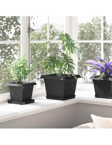 Vaso quadrato per fiori 6 pcs Nero 23 x 23 x 17,5 cm Plastica