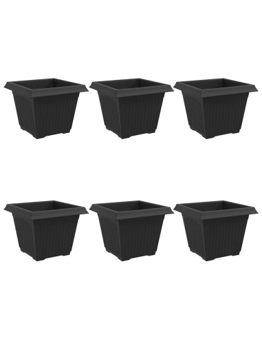 Vaso quadrato per fiori 6 pcs Nero 28,5 x 28,5 x 22 cm Plastica