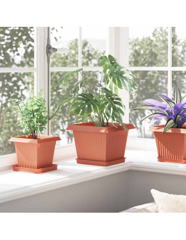 Vaso quadrato per fiori 24 pcs Rosso Mattone 23 x 23 x 17,5 cm