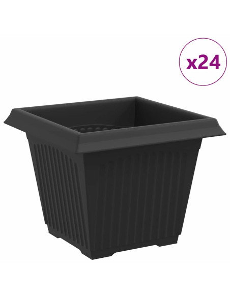 Vaso quadrato per fiori 24 pcs Nero 33 x 33 x 26 cm Plastica