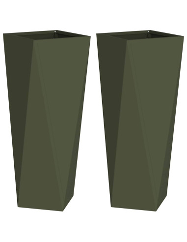 Fioriera 2 pcs Verde oliva 30 x 30 x 75 cm Acciaio