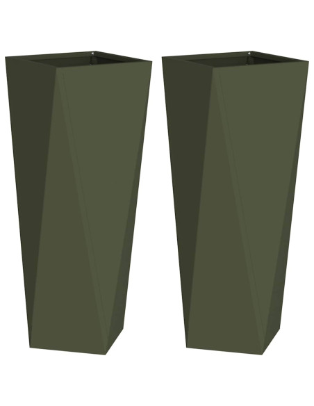 Fioriera 2 pcs Verde oliva 30 x 30 x 75 cm Acciaio