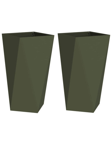 Fioriera 2 pcs Verde oliva 40 x 40 x 75 cm Acciaio
