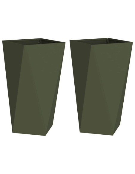Fioriera 2 pcs Verde oliva 40 x 40 x 75 cm Acciaio