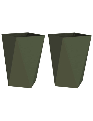 Fioriera 2 pcs Verde oliva 50 x 50 x 75 cm Acciaio
