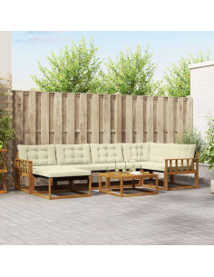 Set di divani 19 pcs Naturale e Crema Legno di Acacia Massello