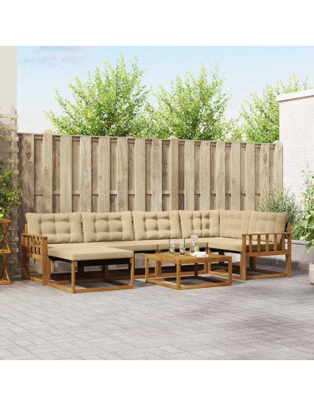 Set di divani 19 pcs Naturale e Beige Legno di Acacia Massello