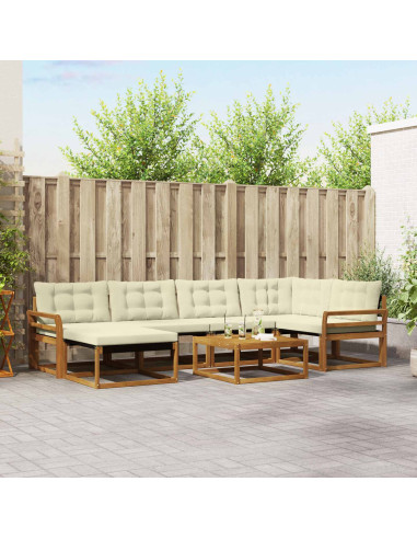 Set di divani 19 pcs Naturale e Crema Legno di Acacia Massello