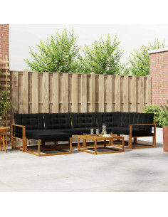 Set di divani 19 pcs Naturale e Nero Legno di Acacia Massello