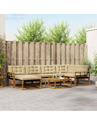 Set di divani 19 pcs Naturale e Beige Legno di Acacia Massello