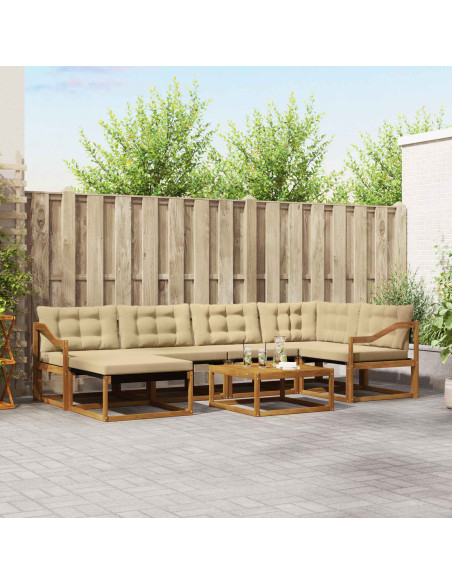 Set di divani 19 pcs Naturale e Beige Legno di Acacia Massello