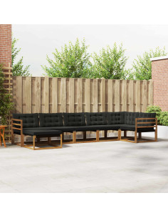 Set di divani 21 pcs Naturale e Nero Legno di Acacia Massello