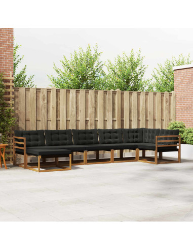 Set di divani 21 pcs Naturale e Nero Legno di Acacia Massello