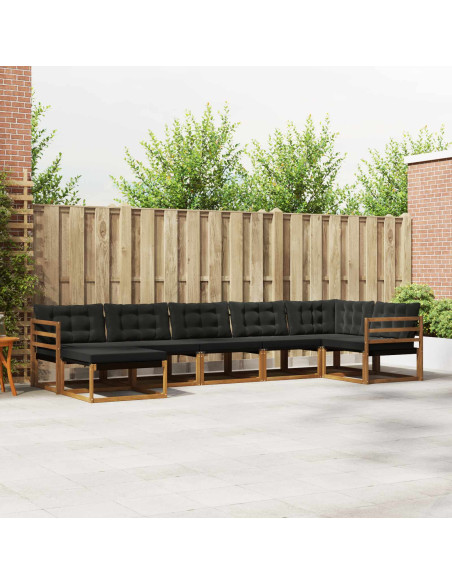 Set di divani 21 pcs Naturale e Nero Legno di Acacia Massello