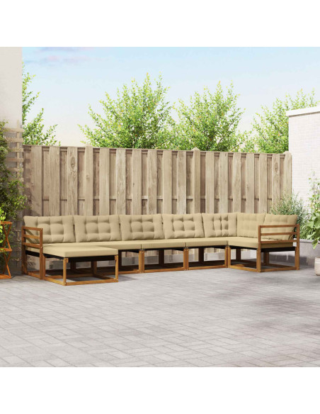 Set di divani 21 pcs Naturale e Beige Legno di Acacia Massello