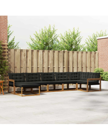 Set di divani 21 pcs Naturale e Nero Legno di Acacia Massello