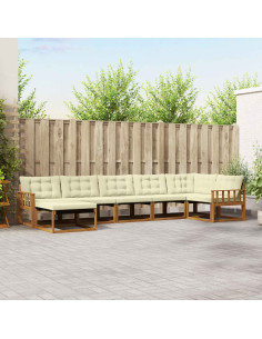 Set di divani 21 pcs Naturale e Crema Legno di Acacia Massello