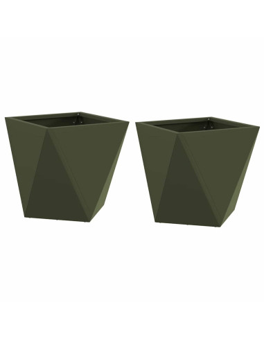 Fioriera 2 pcs Verde oliva 30 x 30 x 30 cm Acciaio