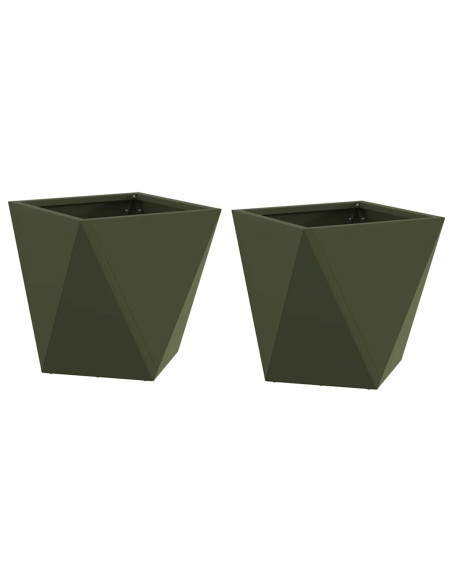 Fioriera 2 pcs Verde oliva 30 x 30 x 30 cm Acciaio