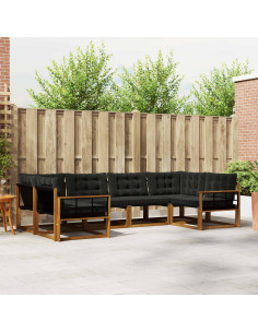 Set di divani con cuscino 6 pcs Naturale e Nero