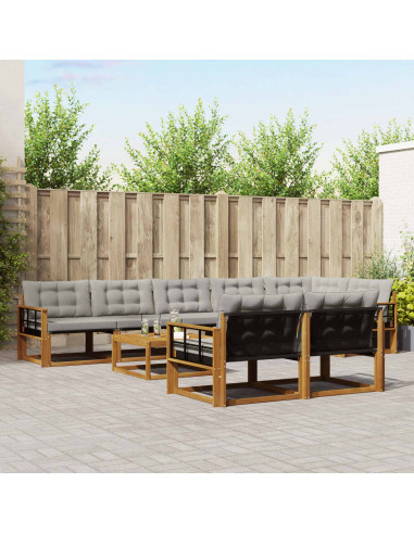 Set di divani con cuscino 9 pcs Grigio Naturale e Chiaro