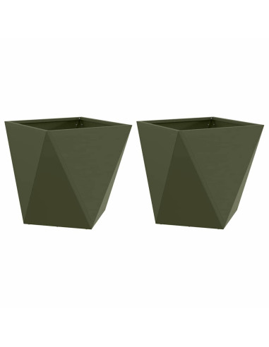 Fioriera 2 pcs Verde oliva 50 x 50 x 50 cm Acciaio