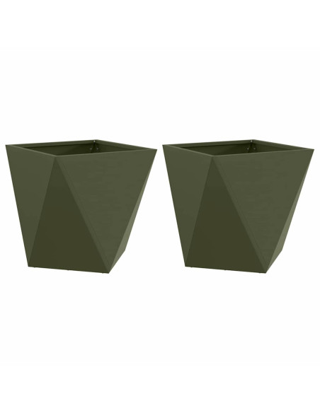 Fioriera 2 pcs Verde oliva 50 x 50 x 50 cm Acciaio