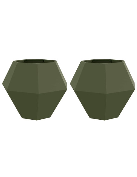 Fioriera 2 pcs Verde oliva 100 x 100 x 80 cm Acciaio
