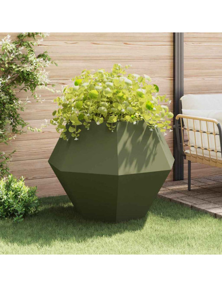 Fioriera 2 pcs Verde oliva 100 x 100 x 80 cm Acciaio